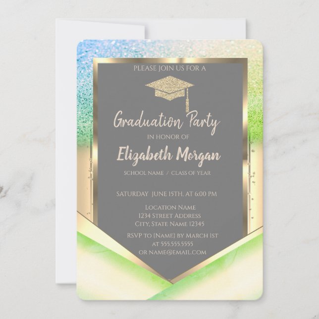 Stylish Green Glitter  Diamonds Graduation Invitation (Front)