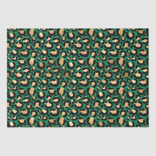 Stylish Green & Gold Foil Leopard Spots Safari Tissue Paper (Front)