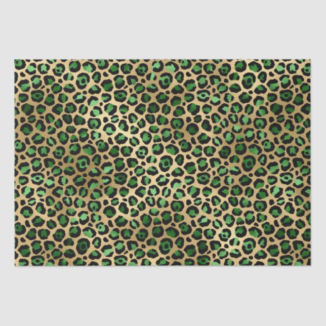 Stylish Green & Gold Foil Leopard Spots Safari Tissue Paper (Front)