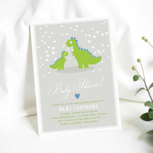 Stylish Green Grey Dinosaur Dino Boy Baby Shower Invitation