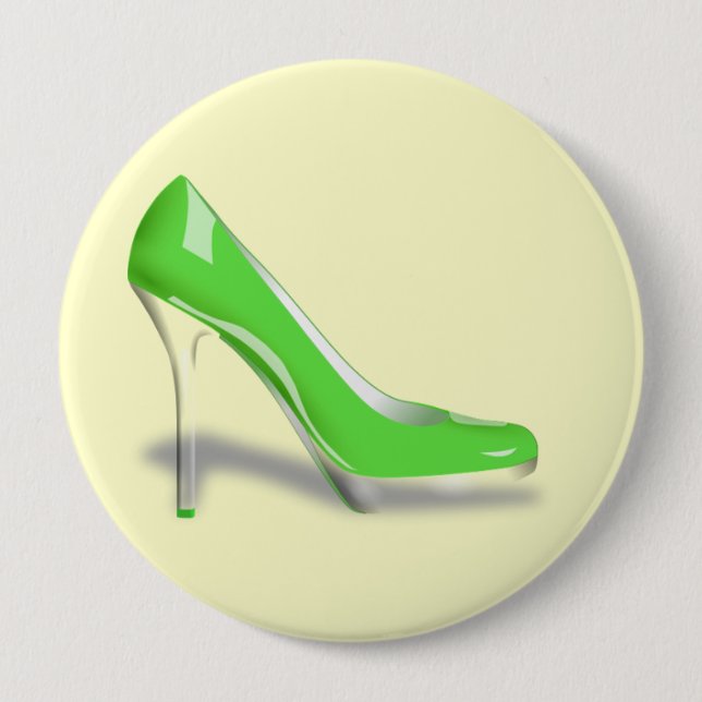 STYLISH GREEN HIGH HEEL SHOE 10 CM ROUND BADGE (Front)