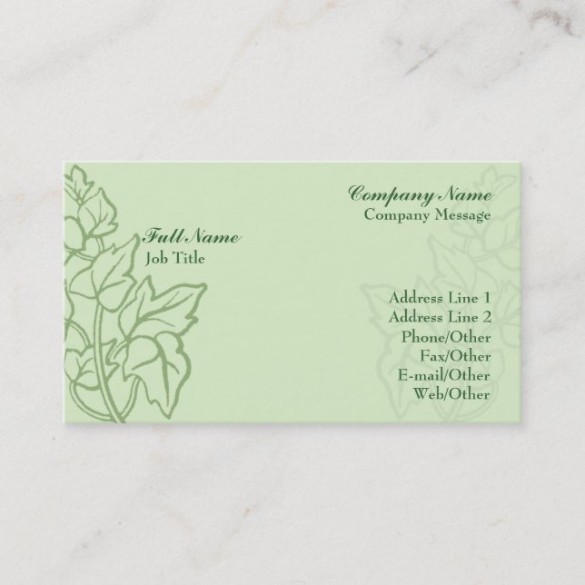 Stylish Green Ivy Business Card Template (Front)