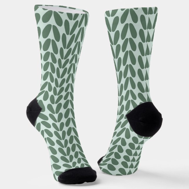 Stylish Green Leaves on Pastel Blue Socks (Angled)