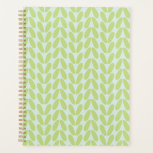 Stylish Green Leaves Pastel Blue Planner