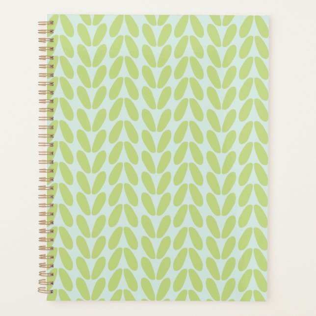 Stylish Green Leaves Pastel Blue Planner (Front)