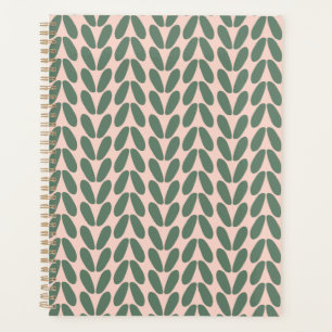 Stylish Green Leaves Pastel Pink Planner