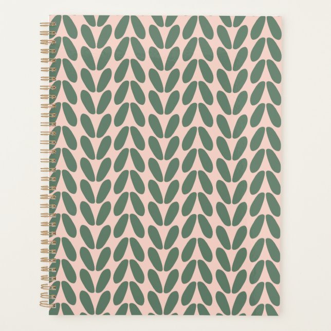 Stylish Green Leaves Pastel Pink Planner (Front)