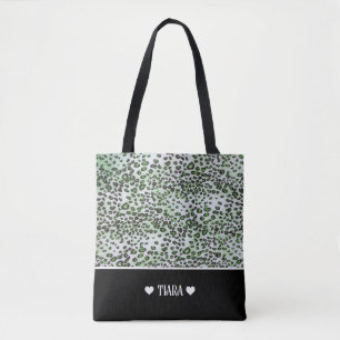 Stylish Green Leopard & Black Colour Personalised Tote Bag