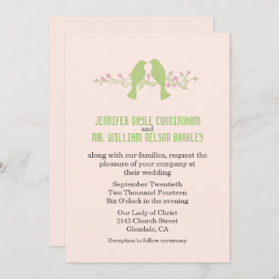 Stylish Green Love Birds Wedding Invitation