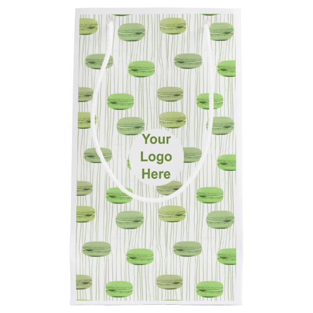 Stylish green macarons pastry personalised small gift bag (Front)