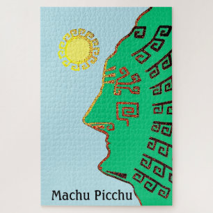Stylish Green Machu Picchu Mountain & Sun Jigsaw Puzzle