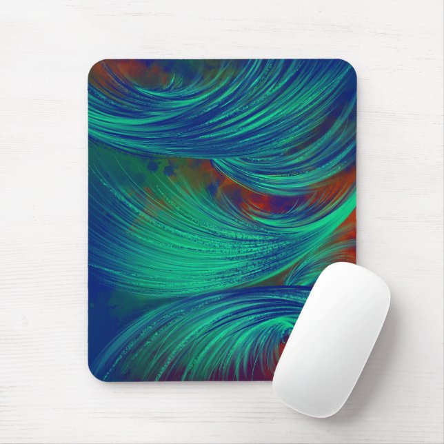 Stylish green navy  Abstract Feathers Mouse Mat (With Mouse)