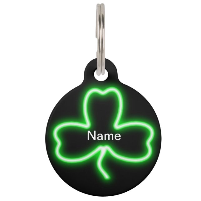 Stylish Green Neon Shamrock Personalised Dog Tag (Front)