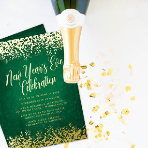 Stylish Green New Year’s Eve Party Confetti Foil Holiday Card