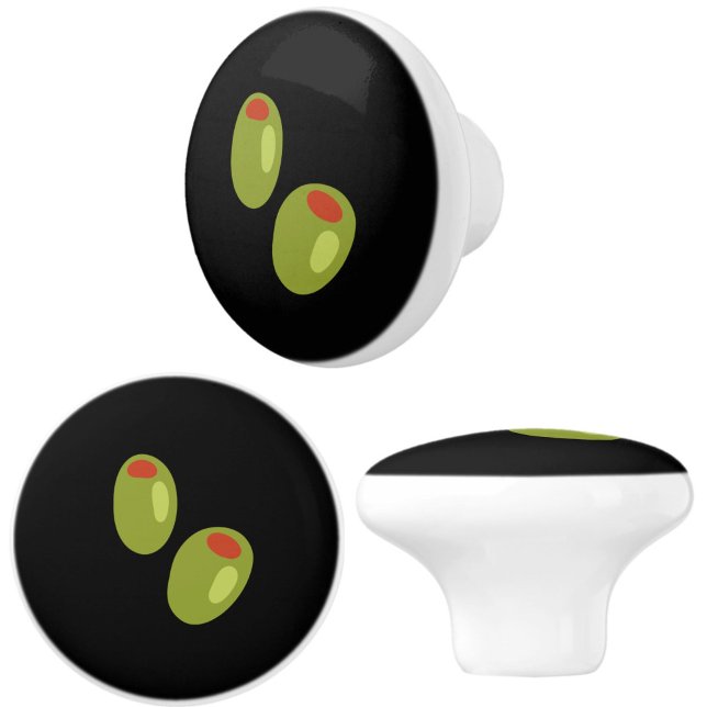 Stylish Green Olive on Black Drawer Cupboard Ceramic Knob (Stylish green olive on black ceramic knob pulls, great for kitchen cupboards or drawers.)