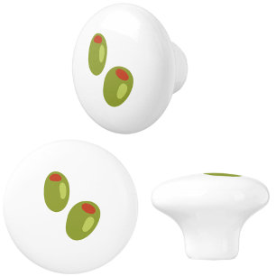 Stylish Green Olive on White Drawer Cupboard Ceramic Knob
