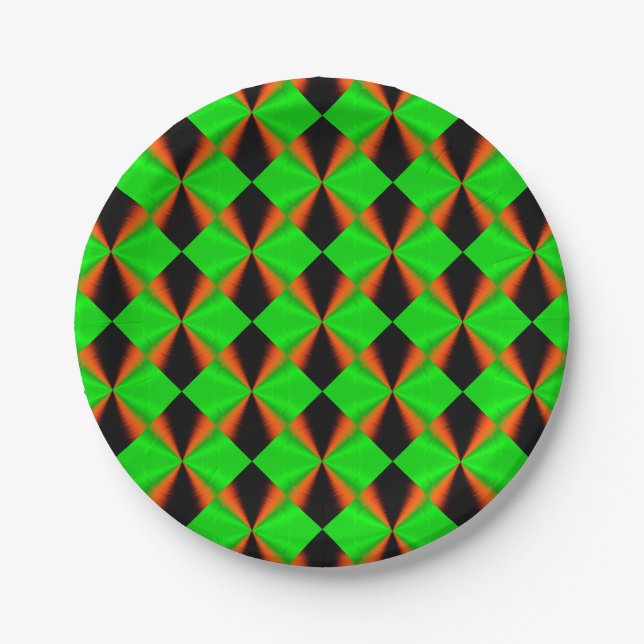 Stylish Green Orange Black Pattern Paper Plate (Front)