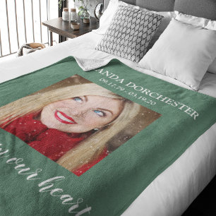 Stylish Green Photo Memorial Tribute Fleece Blanket