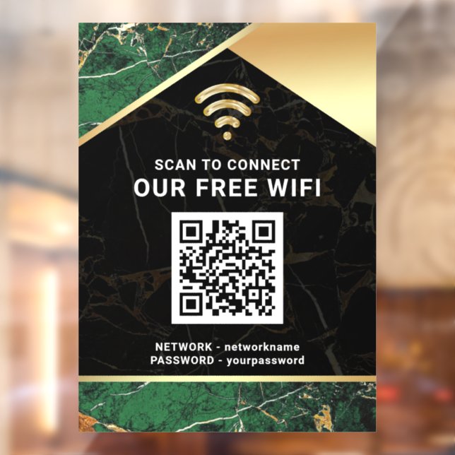 Stylish Green QR Code Wifi Network Password Window Cling (Sheet 2)