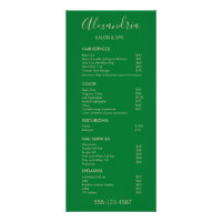 Stylish Green Salon Service Spa Menu