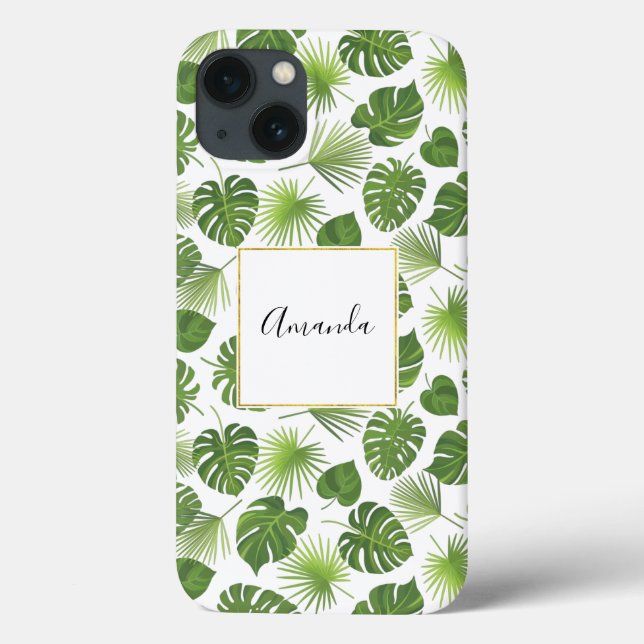 Stylish Green Tropical Leaves Pattern Case-Mate iPhone Case (Back)