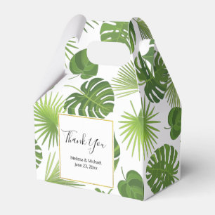 Stylish Green Tropical Leaves Pattern Favour Box