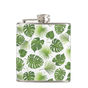 Stylish Green Tropical Leaves Pattern Hip Flask