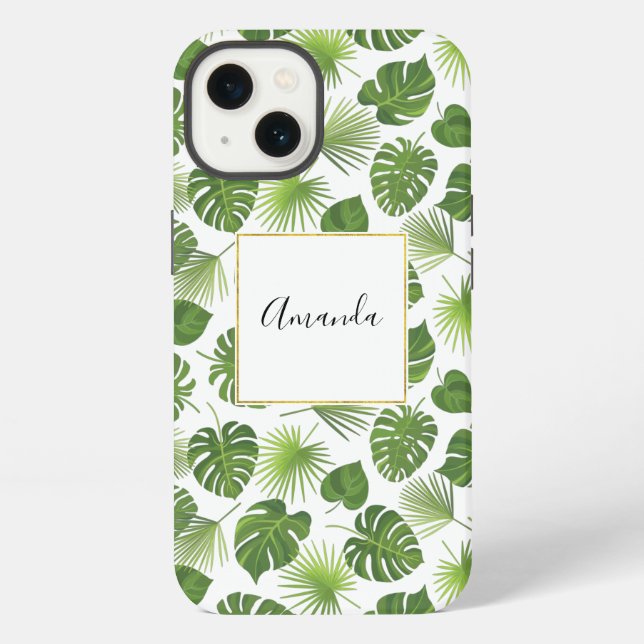 Stylish Green Tropical Leaves Pattern iPhone Case (Back)