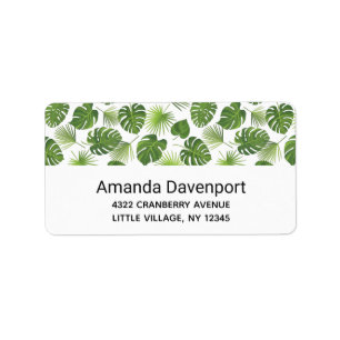 Stylish Green Tropical Leaves Pattern Label