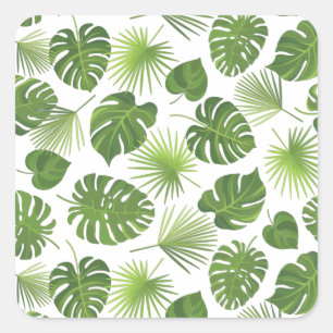 Stylish Green Tropical Leaves Pattern Square Sticker