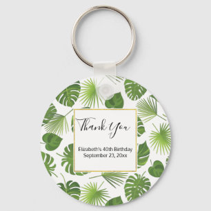 Stylish Green Tropical Leaves Pattern Thank You Key Ring