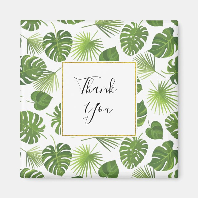 Stylish Green Tropical Leaves Pattern Thank You Magnet (Front)