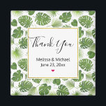 Stylish Green Tropical Leaves Pattern Wedding Magnet<br><div class="desc">Thank you magnet with a pretty pattern made up of green tropical leaves. Exotic and stylish design.
A white square with a faux gold foil border layered over top with your text inside.</div>