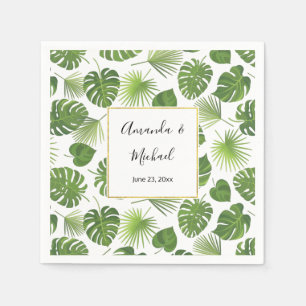 Stylish Green Tropical Leaves Pattern Wedding Napkin