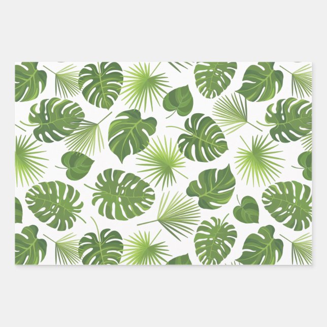 Stylish Green Tropical Leaves Pattern Wrapping Paper Sheet (Front)