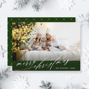 Stylish Green & White Script Christmas Photo Holiday Card