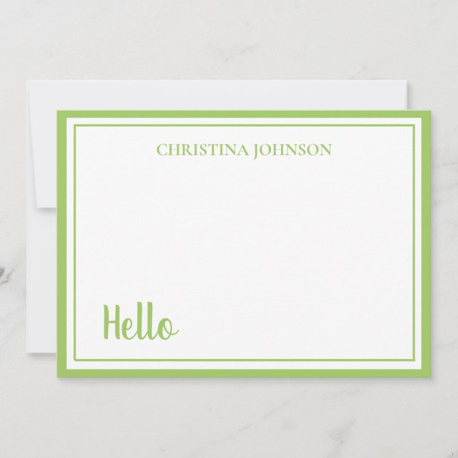 Stylish Green with Name Flat Note Card (Front)