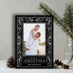 Stylish Greenery Christmas Photo Silver Foil Holiday Card
