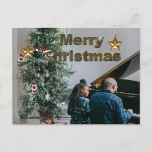Stylish Greenery Christmas Tree Family Photo Holiday Postcard