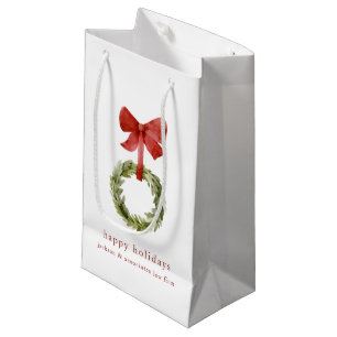 Stylish Greenery Christmas Wreath Red Bow Small Gift Bag