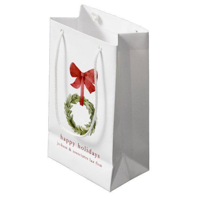 Stylish Greenery Christmas Wreath Red Bow Small Gift Bag (Front Angled)