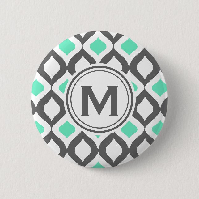 Stylish Grey and Mint Ogee Pattern 6 Cm Round Badge (Front)