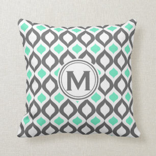 Stylish Grey and Mint Ogee Pattern Cushion