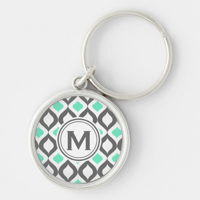 Stylish Grey and Mint Ogee Pattern Key Ring (Front)