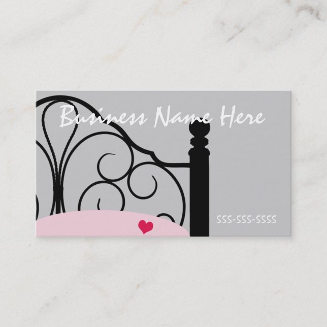 Stylish Grey and Pink Ornate Bed Business Card (Front)