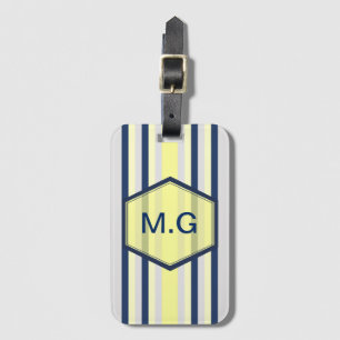 Stylish Grey and Yellow Stripes Monogram Luggage Tag
