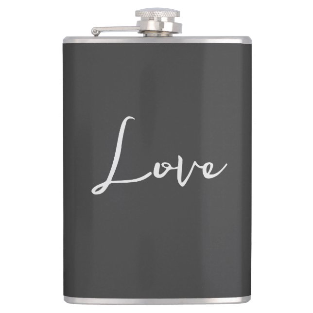 Stylish Grey Background Love Wedding Hip Flask (Front)