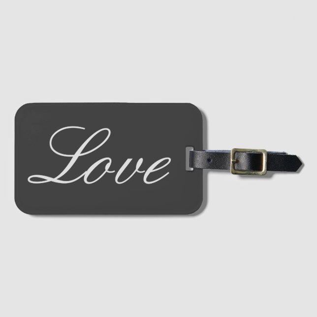 Stylish Grey Background Love Wedding Luggage Tag (Front Horizontal)