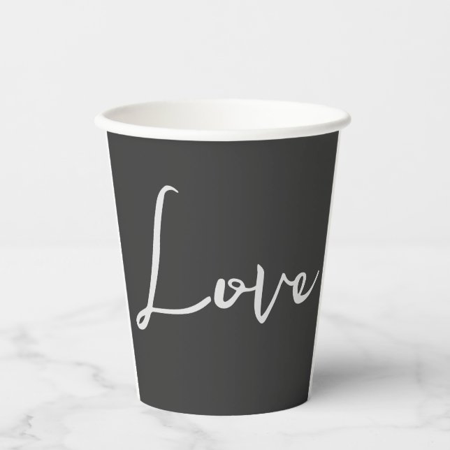 Stylish Grey Background Love Wedding Paper Cups (Front)