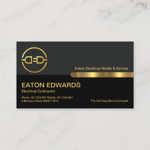 Stylish Grey Black Columns Gold Electric Plug Business Card